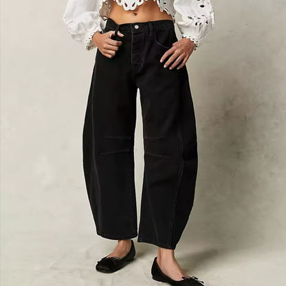 Women’s Barrel-Leg Jeans – Relaxed Fit – Animal Print – Full Length