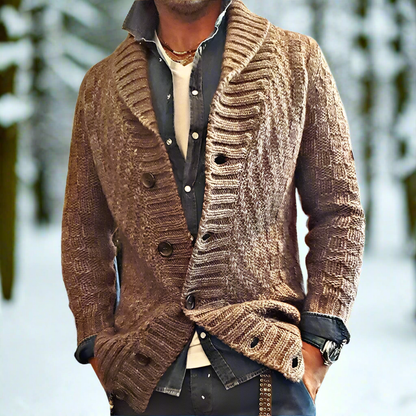 Men’s Cardigan – Soft Knit – Relaxed Fit – Shawl Collar – Button Front