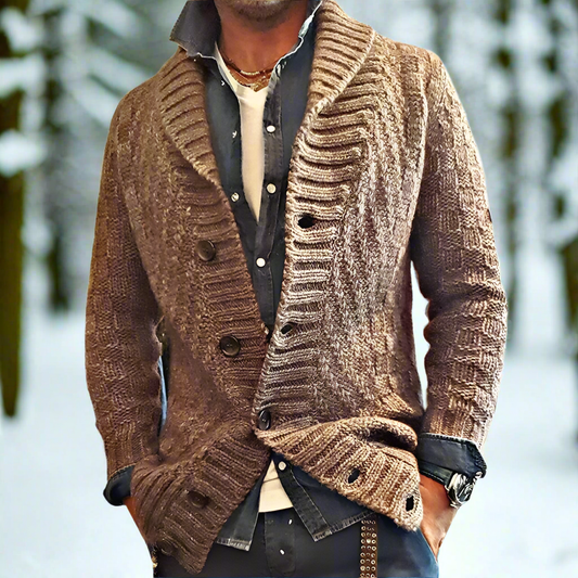 Men’s Cardigan – Soft Knit – Relaxed Fit – Shawl Collar – Button Front