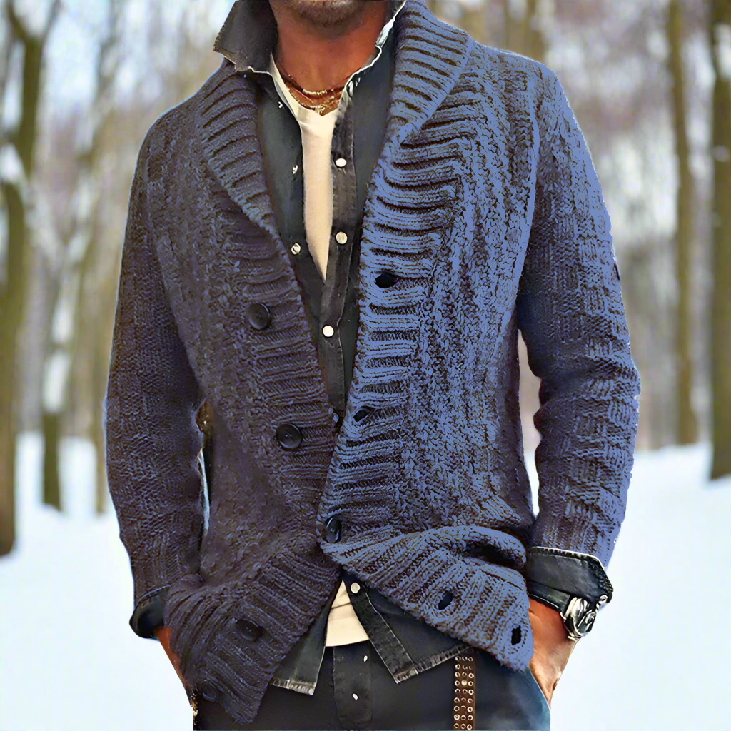 Men’s Cardigan – Soft Knit – Relaxed Fit – Shawl Collar – Button Front