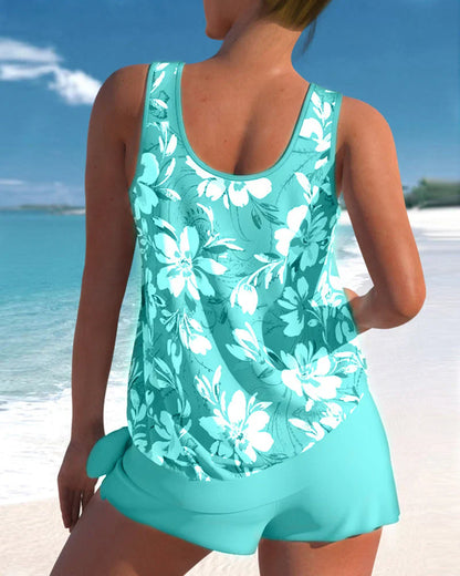 Women’s Tankini Set – Relaxed Fit – Breathable Blend – Flowy Top with Mid-Thigh Shorts
