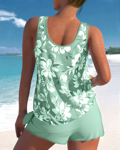 Women’s Tankini Set – Relaxed Fit – Breathable Blend – Flowy Top with Mid-Thigh Shorts