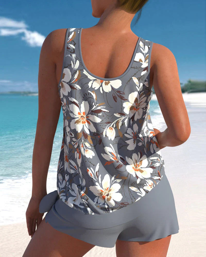 Women’s Tankini Set – Relaxed Fit – Breathable Blend – Flowy Top with Mid-Thigh Shorts