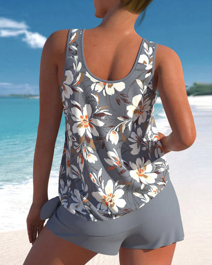 Women’s Tankini Set – Relaxed Fit – Breathable Blend – Flowy Top with Mid-Thigh Shorts