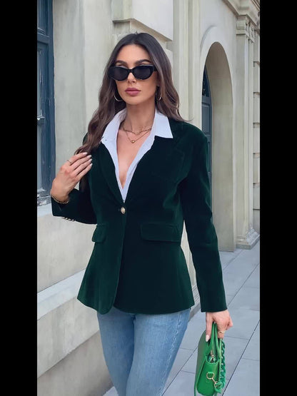 Women’s Blazer – Velvet Tailored Fit – Gold Button Accents – Classic Silhouette