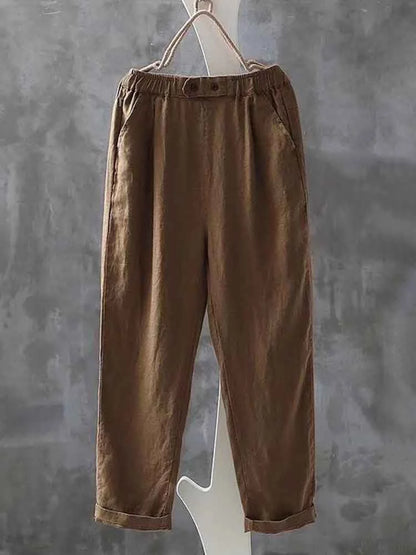 Women’s Casual Pants – Relaxed Fit – Cotton Blend – Full Length – Elastic Waist