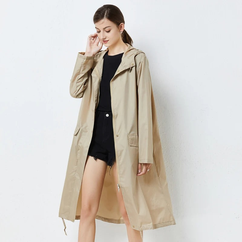 Women’s Rain Jacket – Waterproof – Relaxed Fit – Full Length – Hooded with Pockets