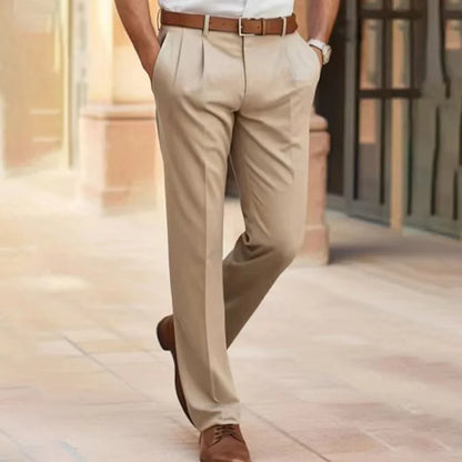 Men’s Trousers – Tailored Fit – Straight Leg – Pleated Front – Cotton Blend