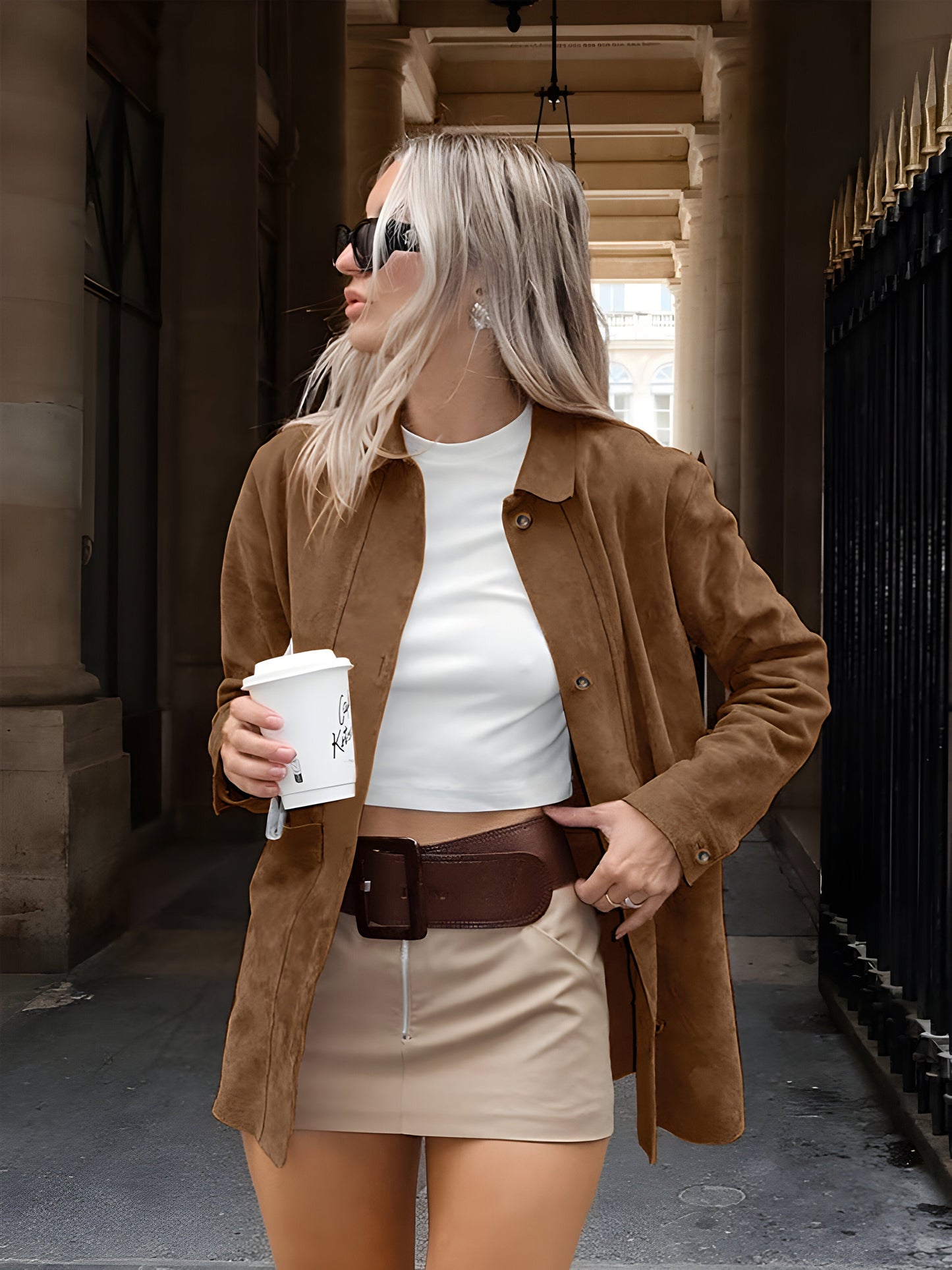 Women’s Oversized Jacket – Relaxed Fit – Luxury Fabric – Button Front – Mid-Thigh Length