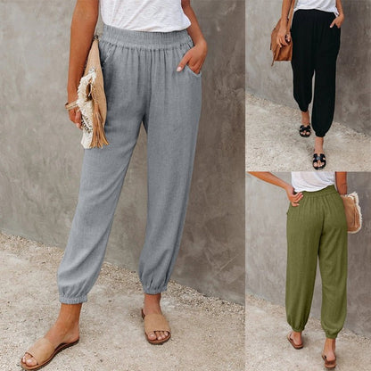 Women’s Tapered Pants – Relaxed Fit – Elastic Waist – Lightweight Cotton – Full Length