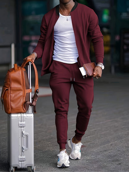 Men’s Tracksuit Set – Slim Fit – Soft Knit – Zip-Up Jacket – Tapered Joggers