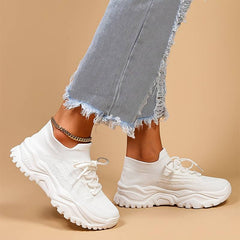 Women's Sneakers – Breathable Knit Upper – Cushioned Sole – Lace-Up Fit – Ankle Support