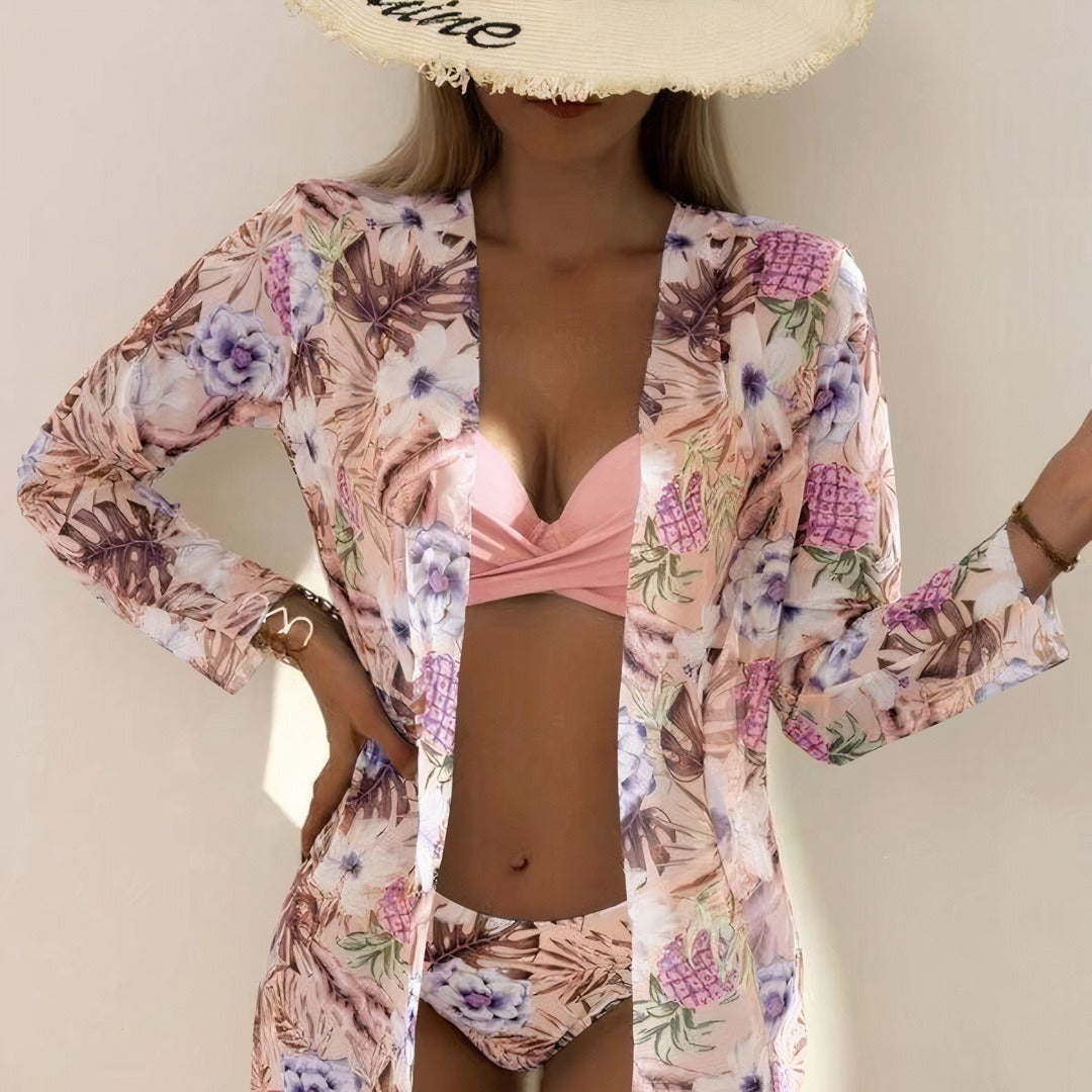 Women’s Three-Piece Bikini Set – High Waist – Crossover Top – Adjustable Straps – Breathable Blend