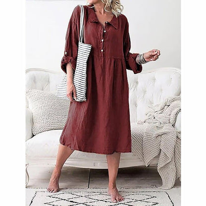 Women’s Knee-Length Dress – Relaxed Fit – Cotton Blend – Button Front – Casual Wear