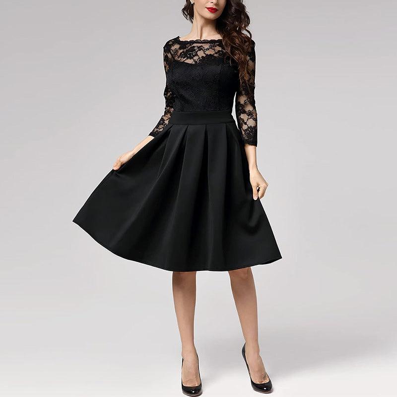 Women’s Midi Dress – 3/4 Sleeves – Elegant A-Line Silhouette