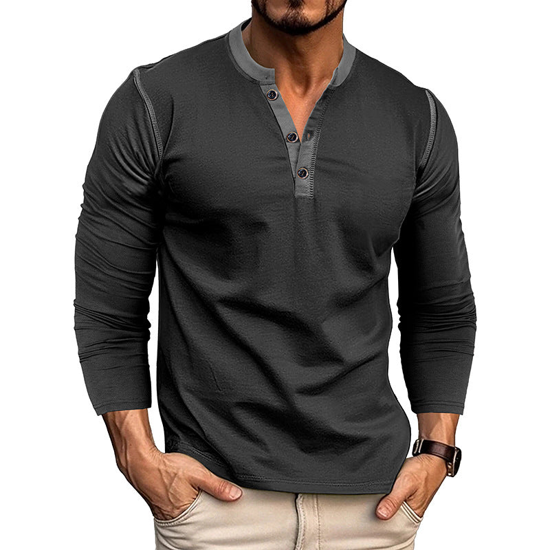 Men's Classic Henley Shirt - Long Sleeve - Button Placket - Casual Fit