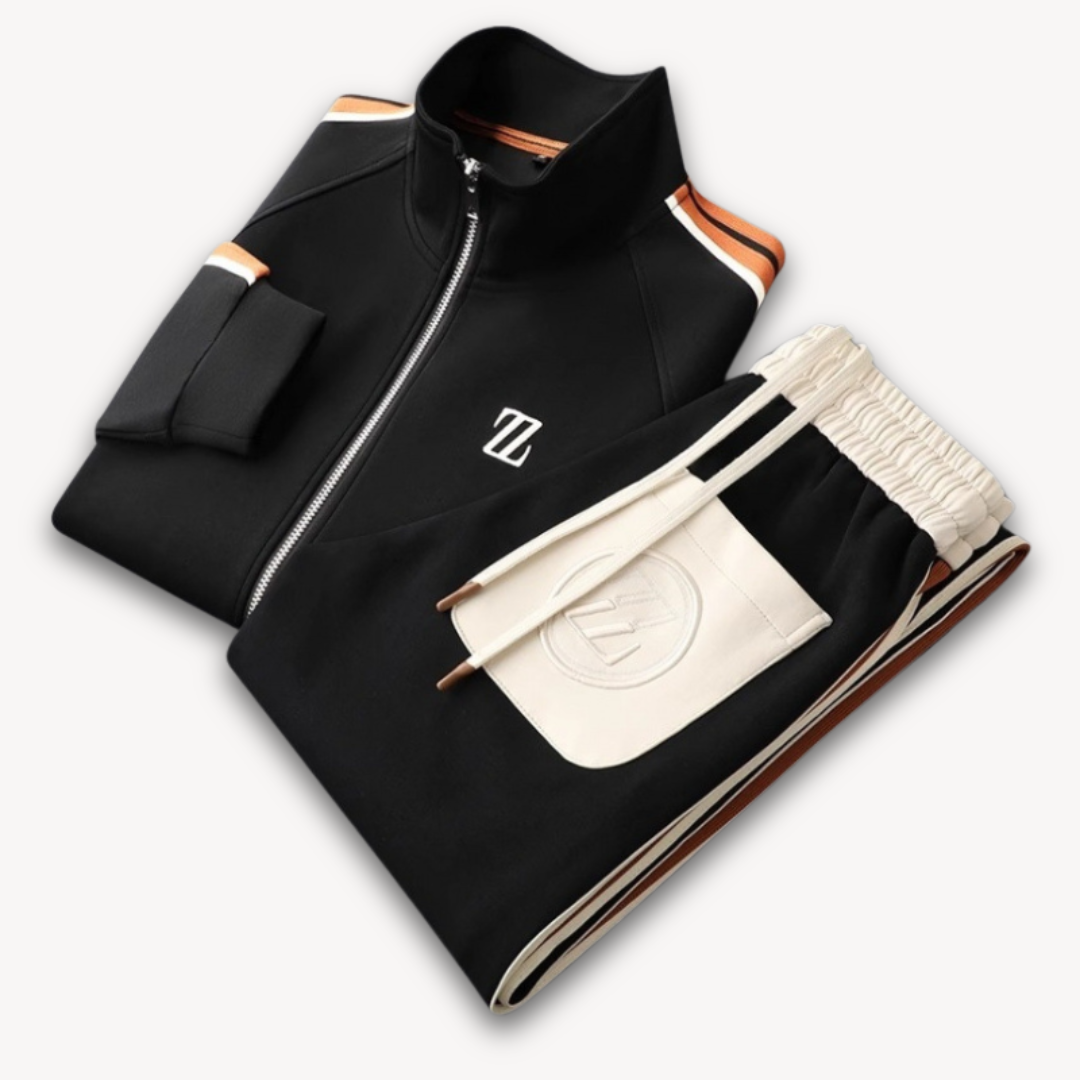 Men’s Tracksuit Set – Slim Fit – Lightweight Stretch Fabric – Zip Jacket & Drawstring Pants