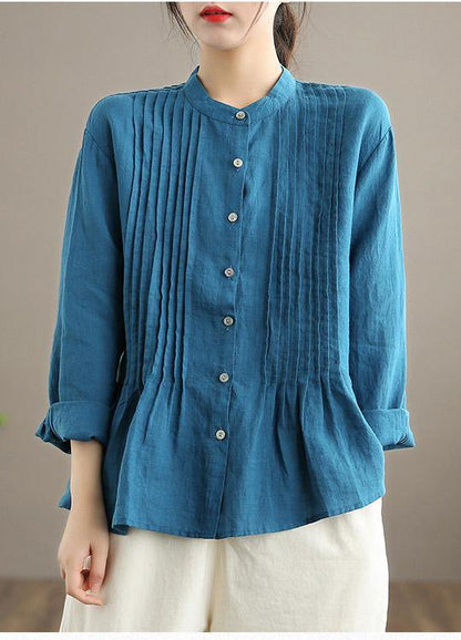 Women’s Tunic Blouse – Relaxed Fit – Cotton – Pintuck Front – Long Sleeve