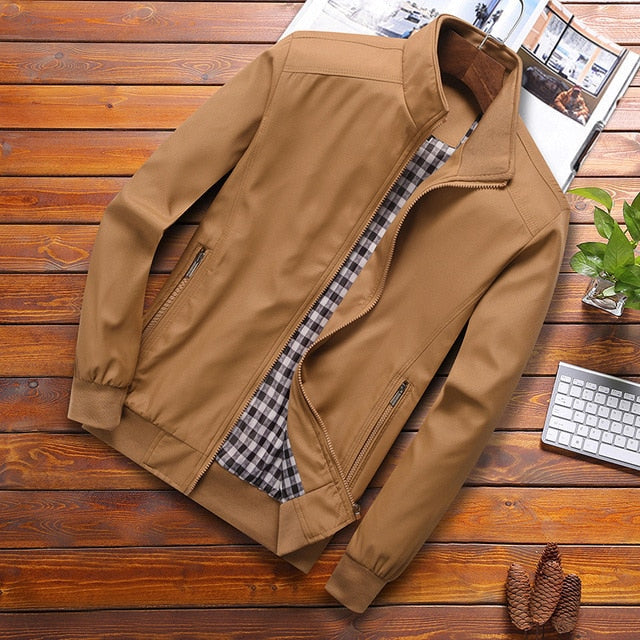 Men’s Bomber Jacket – Woven Matte Fabric – Stand Collar – Ribbed Cuffs – Zip Pockets