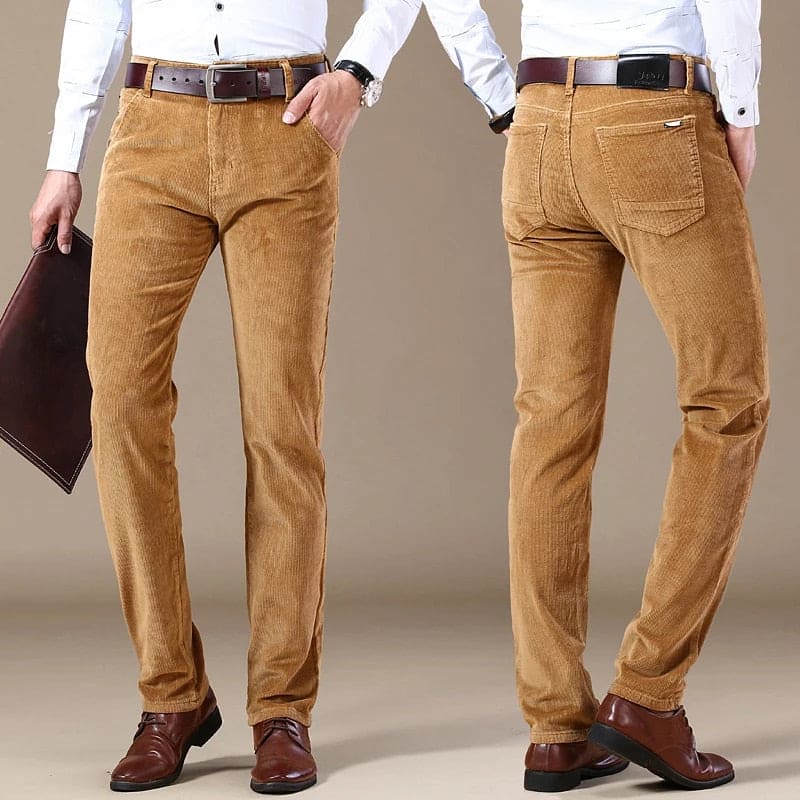 Men’s Corduroy Pants – Tailored Fit – Straight Leg – Full Length – Button Waist