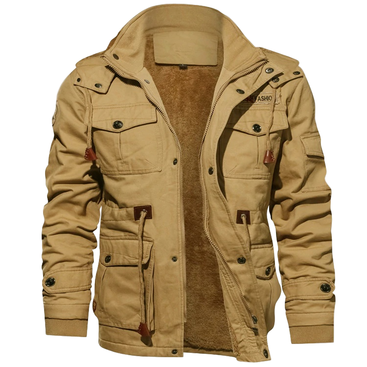 Men’s Jacket – Structured Fit – Breathable Blend – Utility Pockets – Hip Length