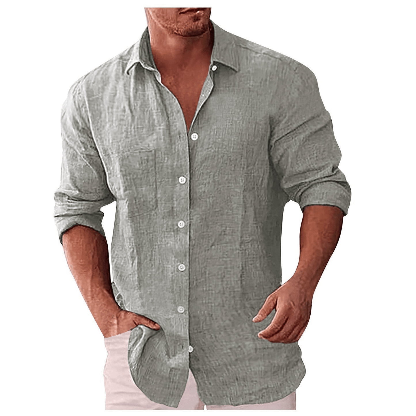 Men’s Casual Shirt – Natural Fibers – Relaxed Fit – Long Sleeve Button-Up Collar