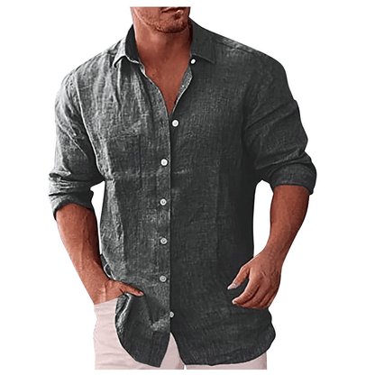 Men’s Casual Shirt – Natural Fibers – Relaxed Fit – Long Sleeve Button-Up Collar