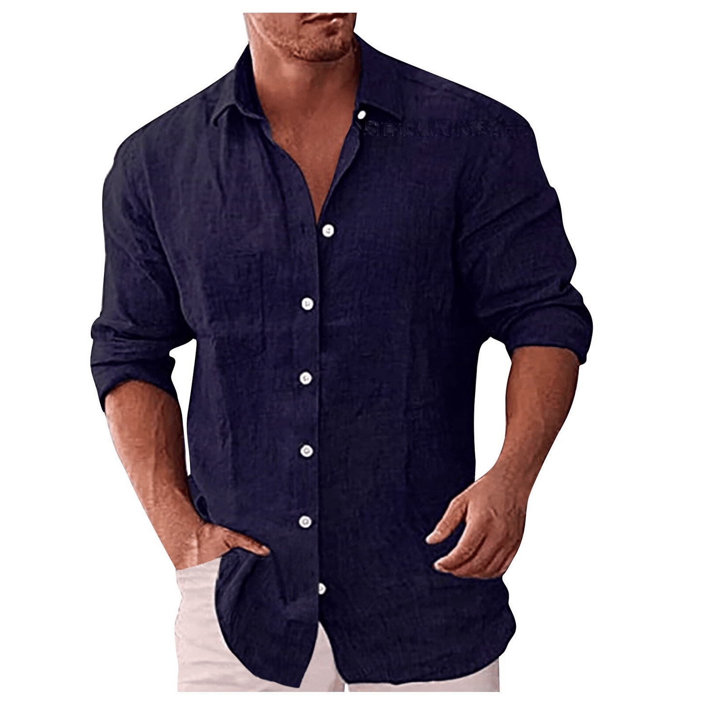 Men’s Casual Shirt – Natural Fibers – Relaxed Fit – Long Sleeve Button-Up Collar