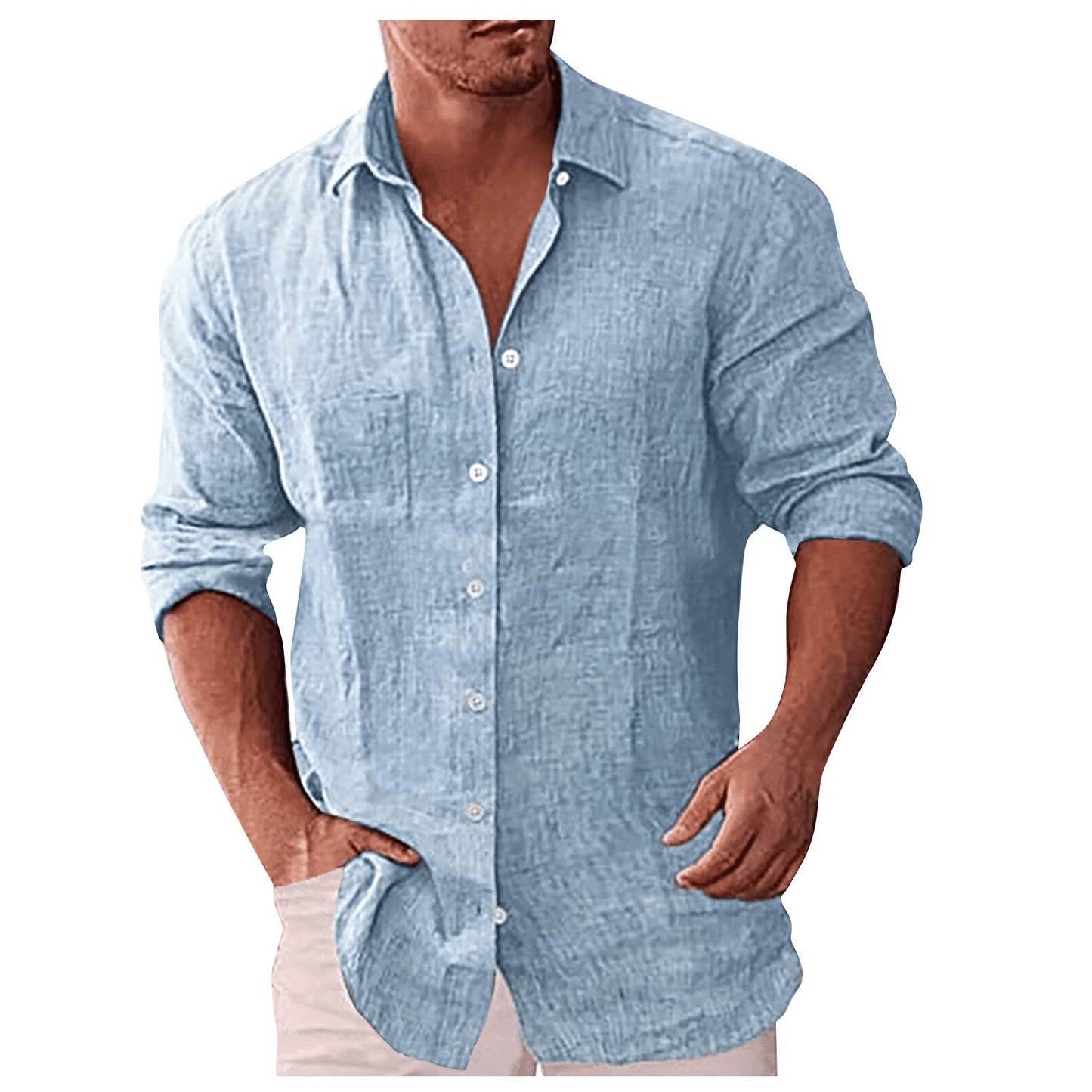 Men’s Casual Shirt – Natural Fibers – Relaxed Fit – Long Sleeve Button-Up Collar