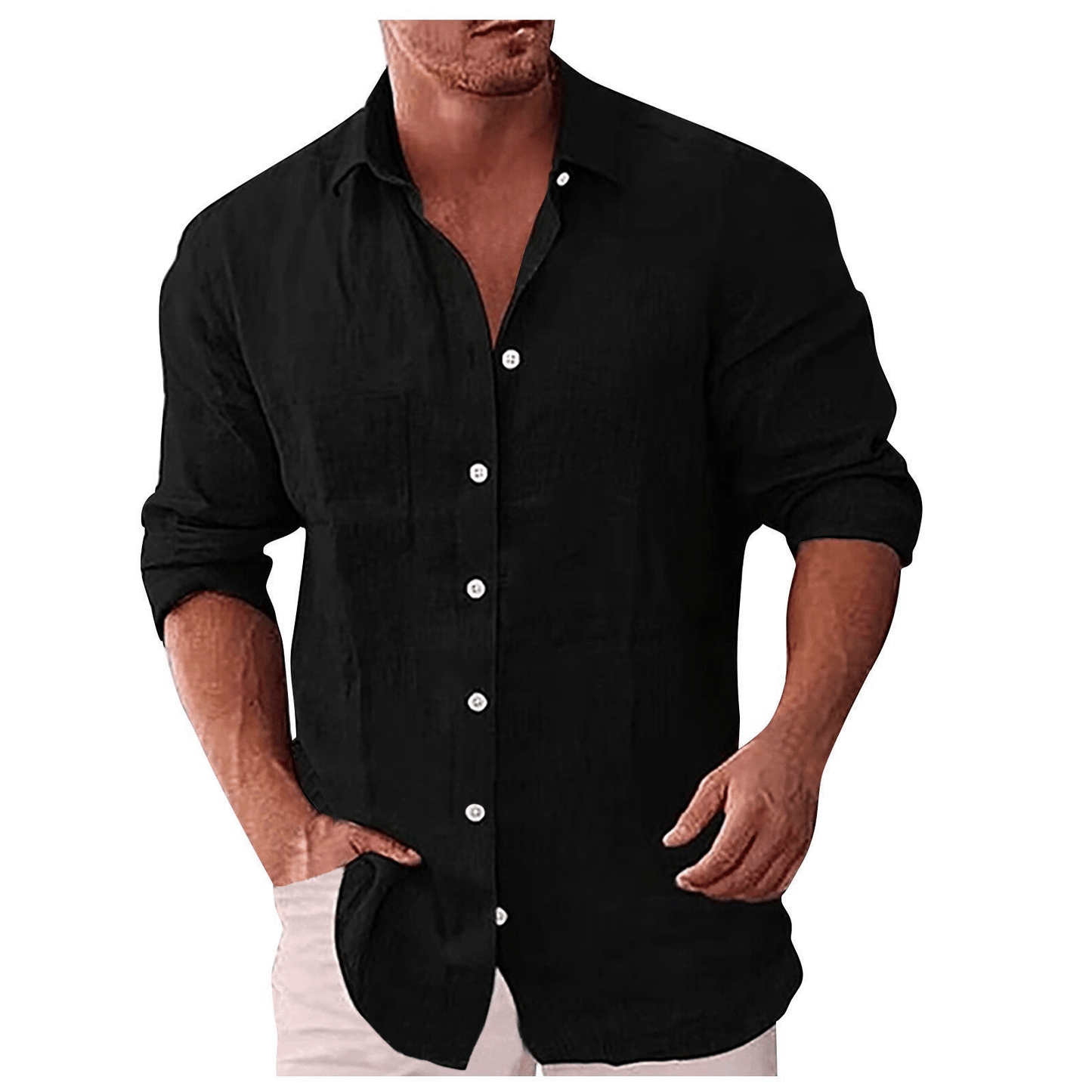 Men’s Casual Shirt – Natural Fibers – Relaxed Fit – Long Sleeve Button-Up Collar