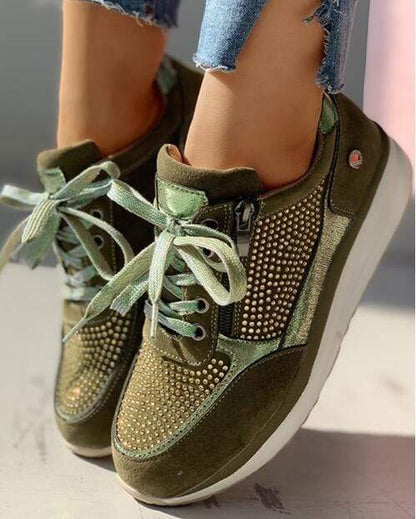 Women’s Sneakers - Synthetic - Platform Sole - Studded Detailing