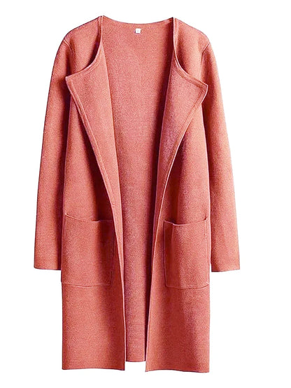 Women’s Coat – Wool Blend – Relaxed Fit – Knee Length – Wide Lapel – Minimalist Style