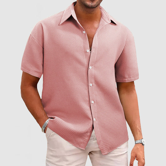 Men’s Short Sleeve Shirt – Relaxed Fit – Waffle Knit – Soft Breathable Texture