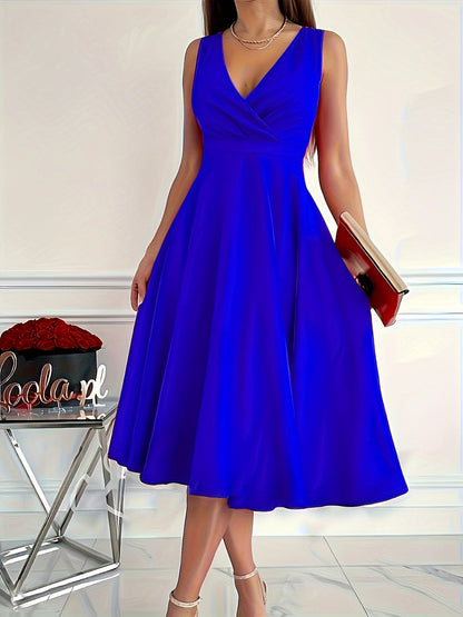 Women's Midi Dress - Sleeveless A-Line - Wrap V-Neck - Elegant Formal Wear