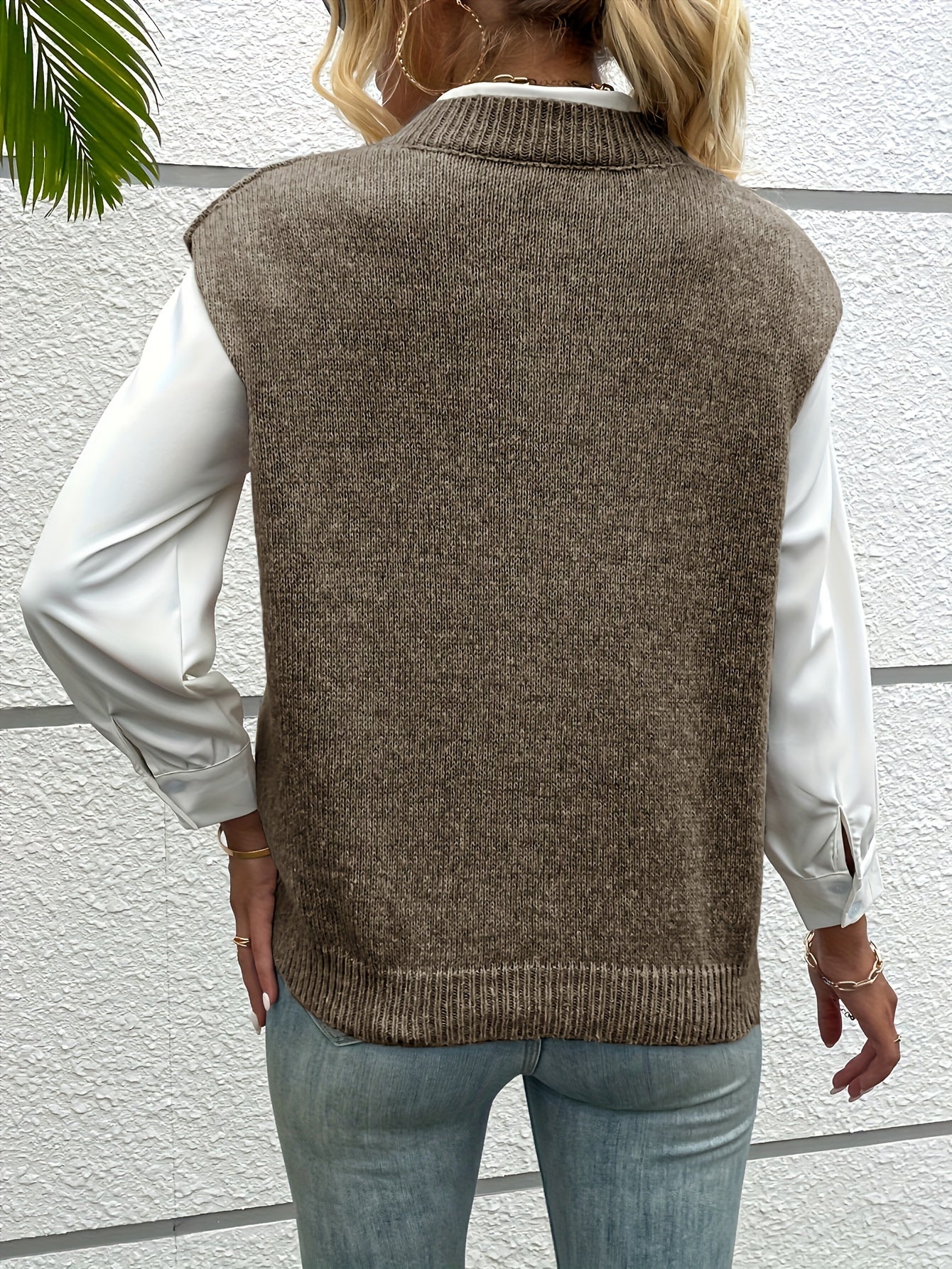 Isla Relaxed Fit Sweater Vest | Ribbed Hip-Length Sweater Vest