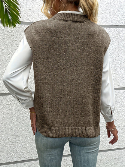 Isla Relaxed Fit Sweater Vest | Ribbed Hip-Length Sweater Vest