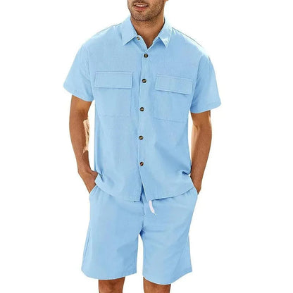 Men’s Shirt and Shorts Set – Relaxed Fit – Button Down – Breathable Blend – Casual Wear