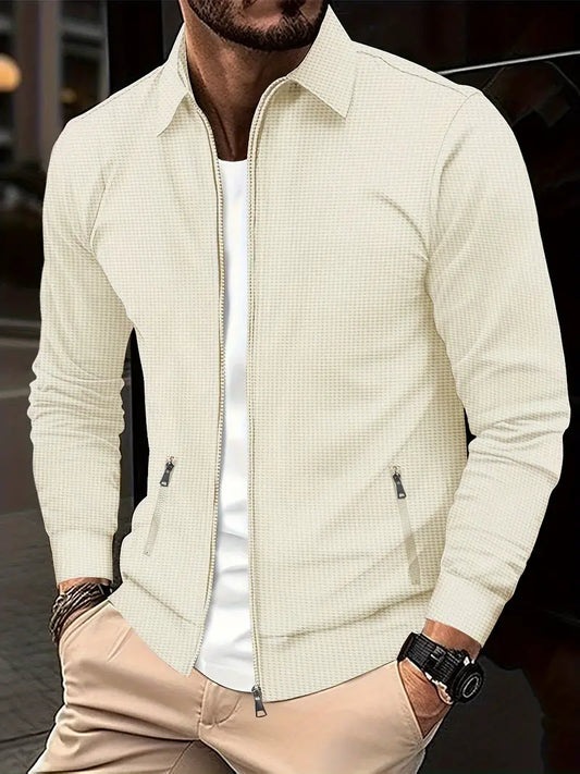 Men’s Slim Fit Jacket – Cotton Blend – Zip Front – Shirt Collar – Casual Wear
