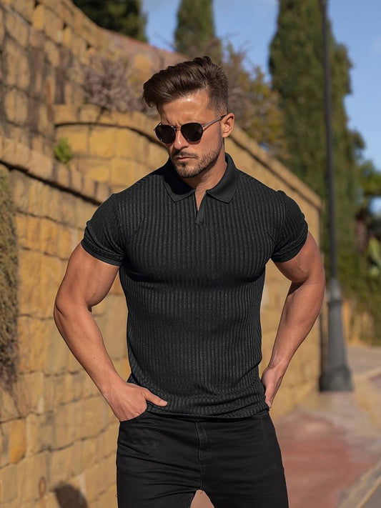 Men’s Polo Shirt – Muscle Fit – Soft Ribbed Knit – Short Sleeve Casual Style