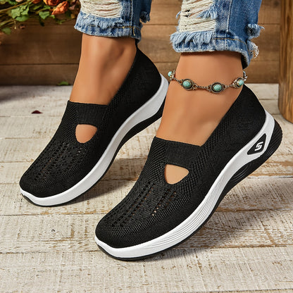 Women’s Slip-On Sneakers – Breathable Knit – Cushioned Sole – Low-Cut Flexible Fit