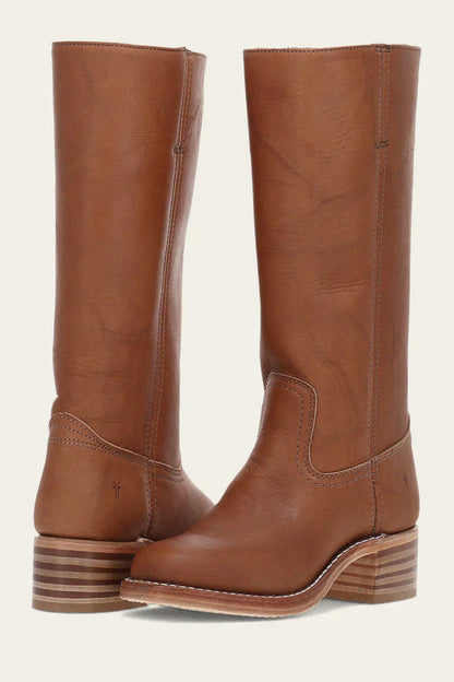 Olivia Mid-Calf Western Boots | Stitched Detailing Stacked Heel Boots