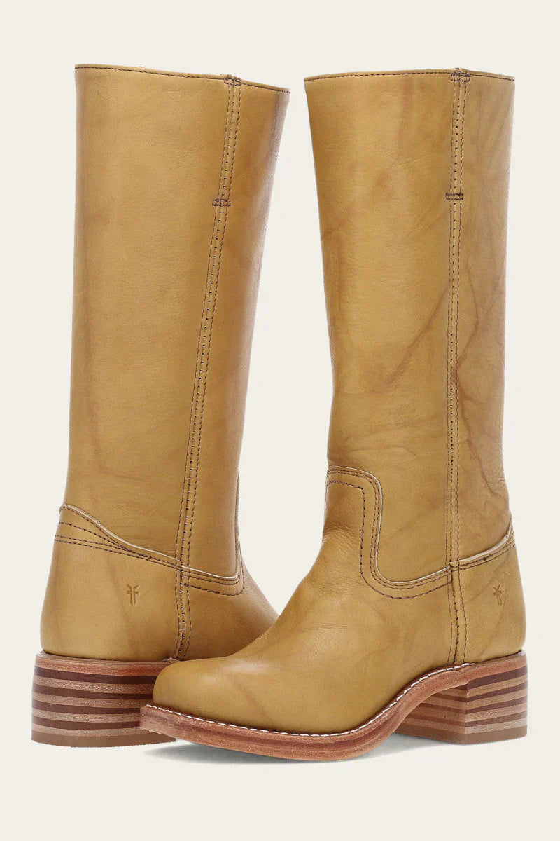 Olivia Mid-Calf Western Boots | Stitched Detailing Stacked Heel Boots