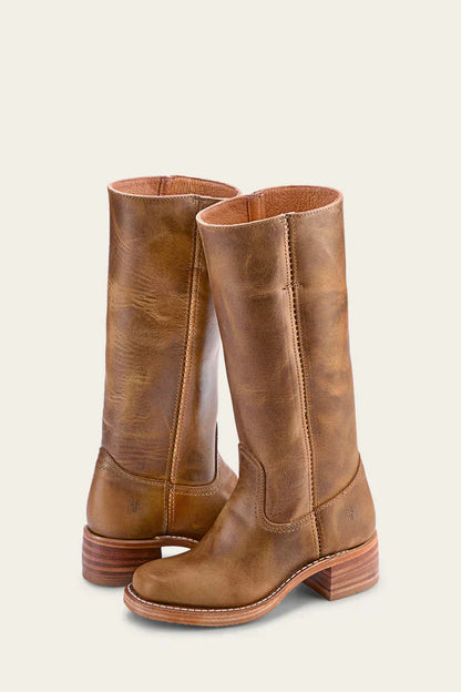 Olivia Mid-Calf Western Boots | Stitched Detailing Stacked Heel Boots