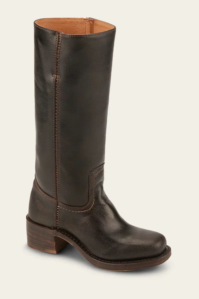 Olivia Mid-Calf Western Boots | Stitched Detailing Stacked Heel Boots
