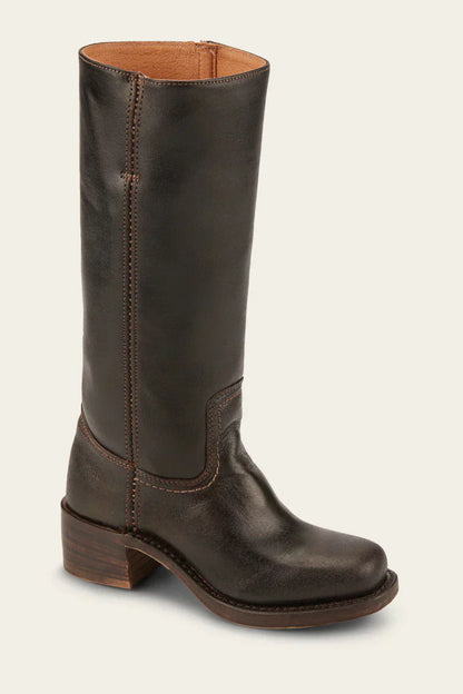 Olivia Mid-Calf Western Boots | Stitched Detailing Stacked Heel Boots