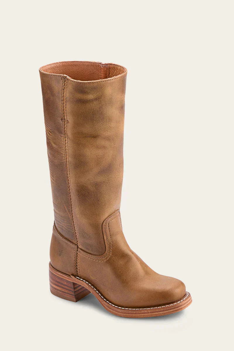 Olivia Mid-Calf Western Boots | Stitched Detailing Stacked Heel Boots