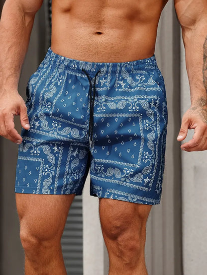 Men’s Swim Shorts – Quick Dry – Bandana Print – Mid-Thigh – Relaxed Fit