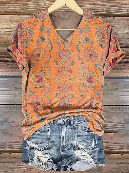 Women’s V-Neck Top – Soft Knit – Relaxed Fit – Rolled Sleeve Casual Style