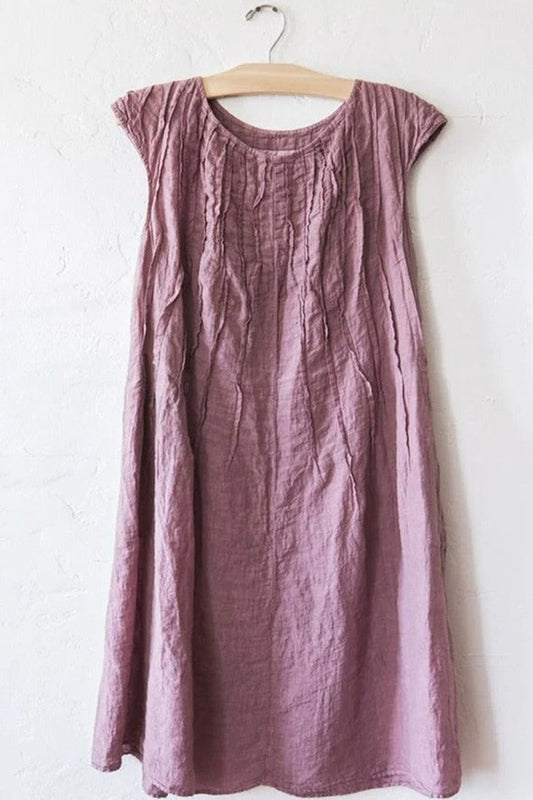 Women’s Sleeveless Dress – Loose Fit – Natural Fibers – Round Neck Knee Length Casual