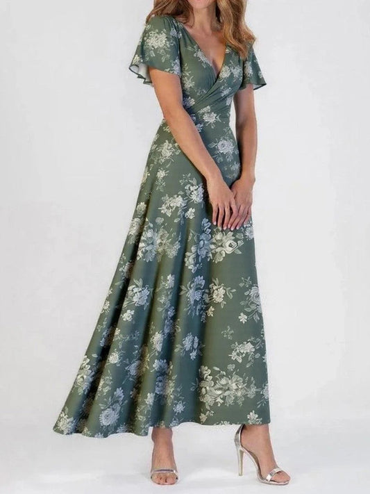 Women’s Maxi Dress – Relaxed Fit – V-Neck Wrap – Short Sleeve – Luxury Fabric
